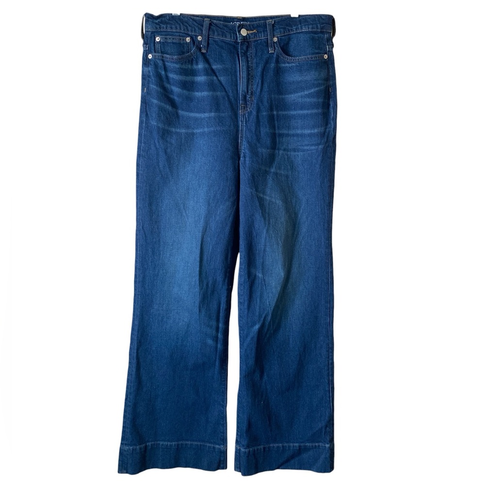 J. Crew Women's High-Rise Denim Wide Leg Trouser Blue Jeans Size 32T - Picture 5 of 11